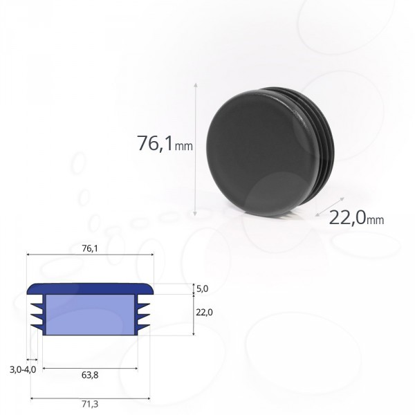 10x Lamellenstopfen 35 mm für Wandstärke 1,2-2,5 mm schwarz für runde Rohre 